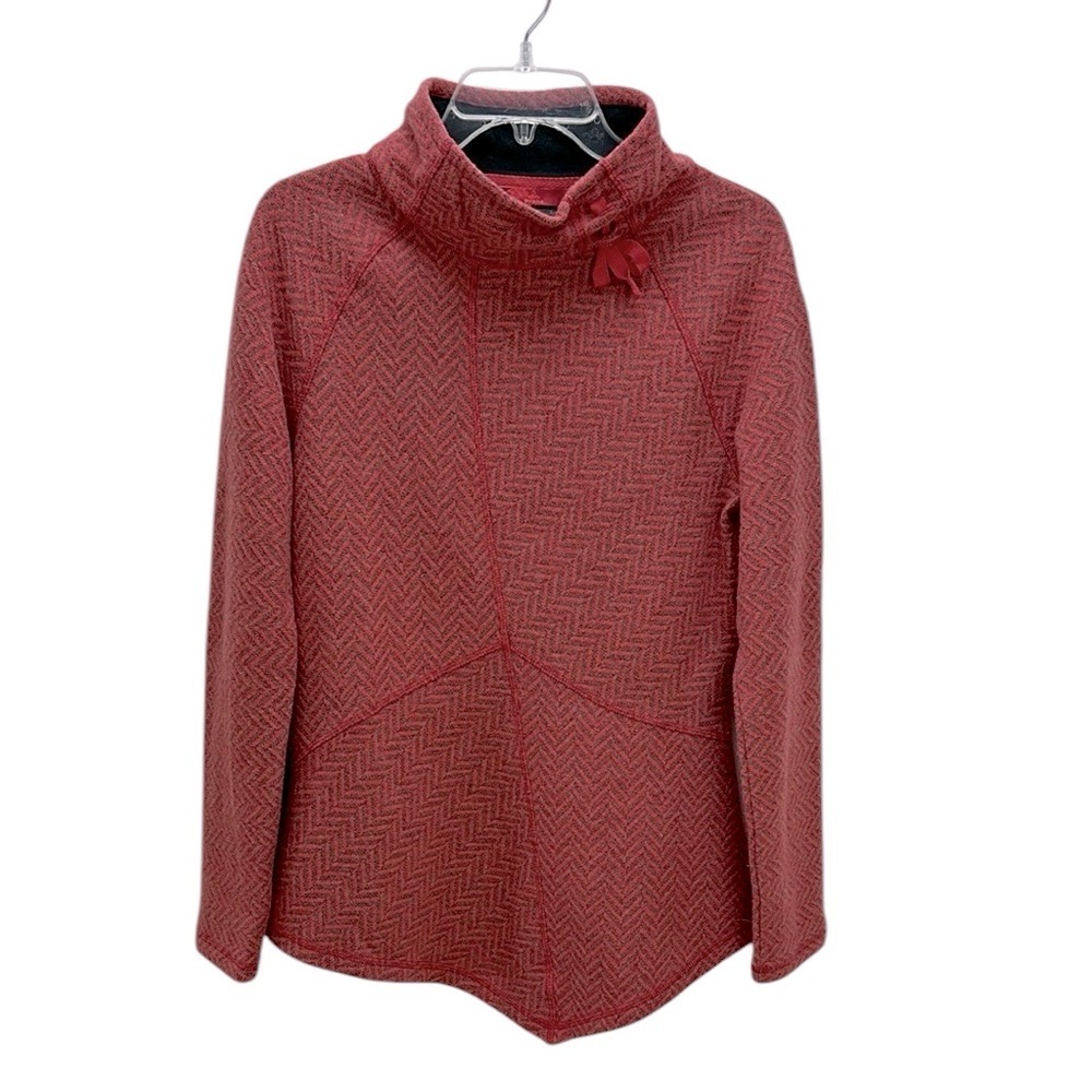 Prana Mattea Wool Blend Chevron Pattern Top Mock‎ Neck Sz M Asymmetrical Hem